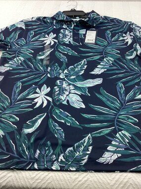 Walter Hagen Polo Shirt Mens Medium Blue Floral Tropical Performance 11 Tags